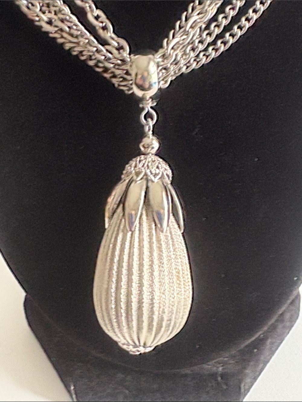 Silver Multi Chain Necklace Teardrop Pendant Women Jewelry - Picture 3 of 4